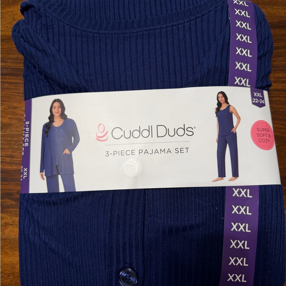 NWT Cuddl Duds XXL Women's Navy 3-Piece Pajama Set - Cozy Lounge Pants & Top